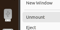 The USB unmount/eject icon with Unmount selected